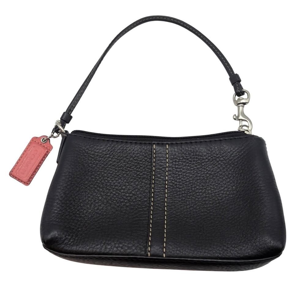 COACH Black Pebbled Leather Zip Wristlet Mini Micro Shoulder Bag Pink Hang Tag